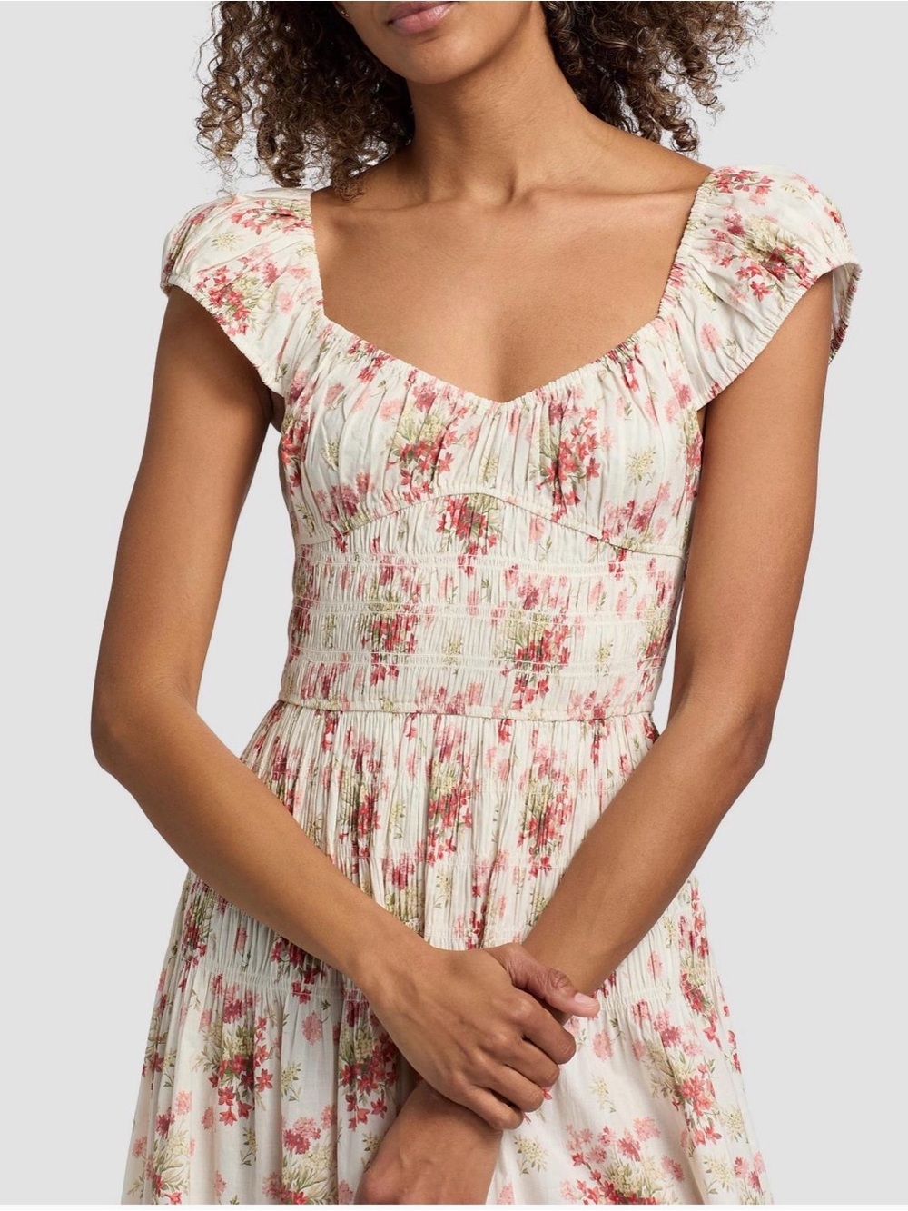 NWT Doen Cream Midi Dress with Pink Floral Print size Small - Picture 2 of 4